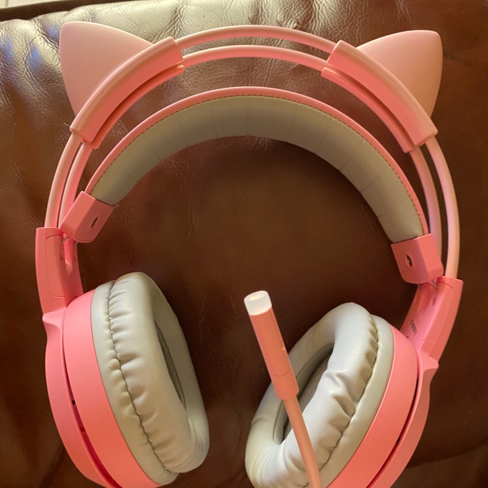 Pink cat headphones with mic